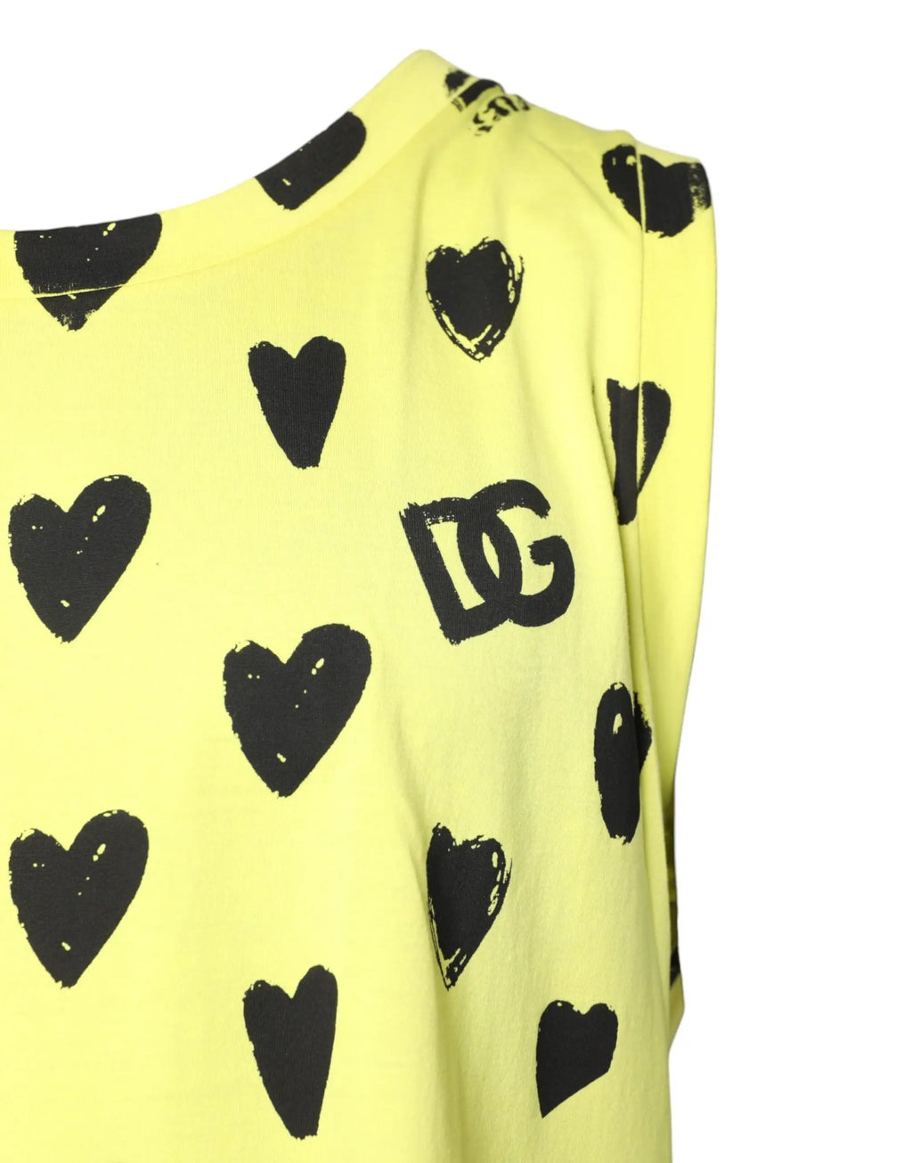 Robe jaune sans manches en coton dolce gabbana avec imprimé noir cœur et logo dg ludique