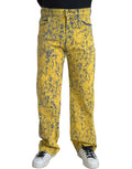 Jean droit en denim jaune dolce & gabbana en coton avec motif gris éclaboussé effet tie dye