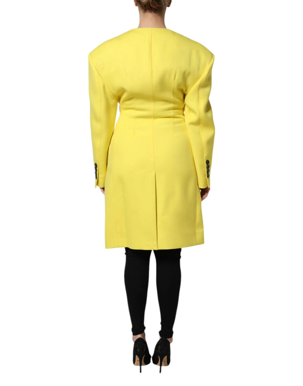 Dolce & gabbana trench jaune vif à double boutonnage avec ceinture et manches longues en tissu structuré