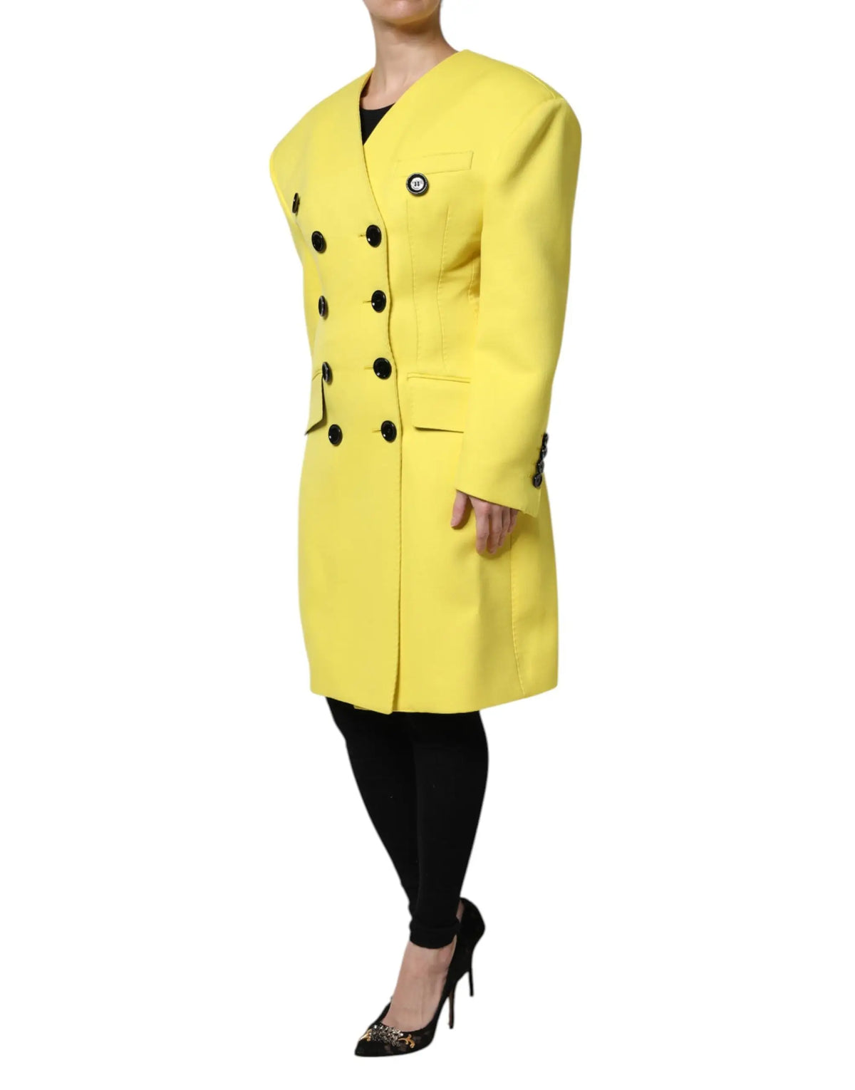Manteau trench jaune double boutonnage dolce gabbana avec boutons noirs et épaules structurées