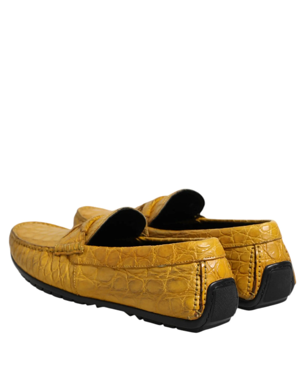 Dolce & gabbana chaussures mocassins jaunes en cuir exotique embossé crocodile avec semelles noires en caoutchouc