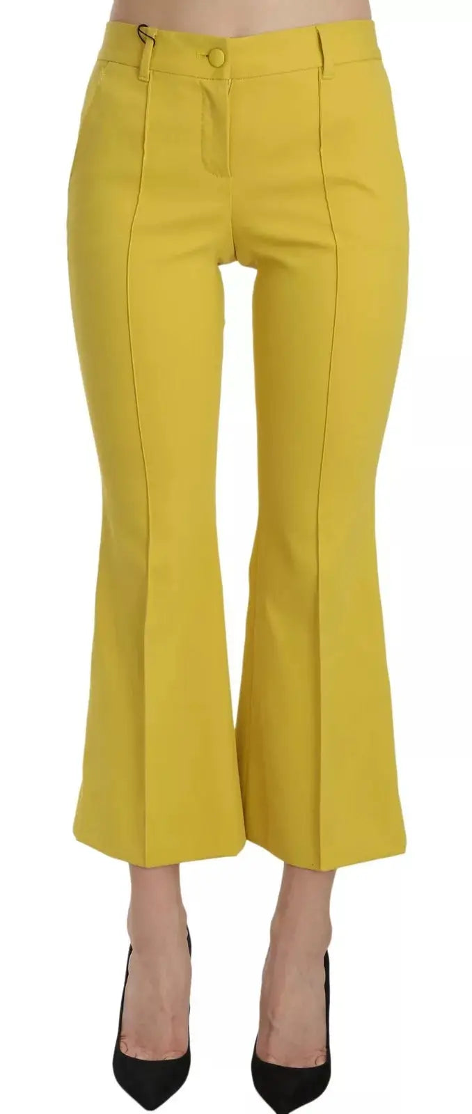 Pantalon capri flare jaune dolce gabbana en coton taille haute avec plis avant et coupe ajustée