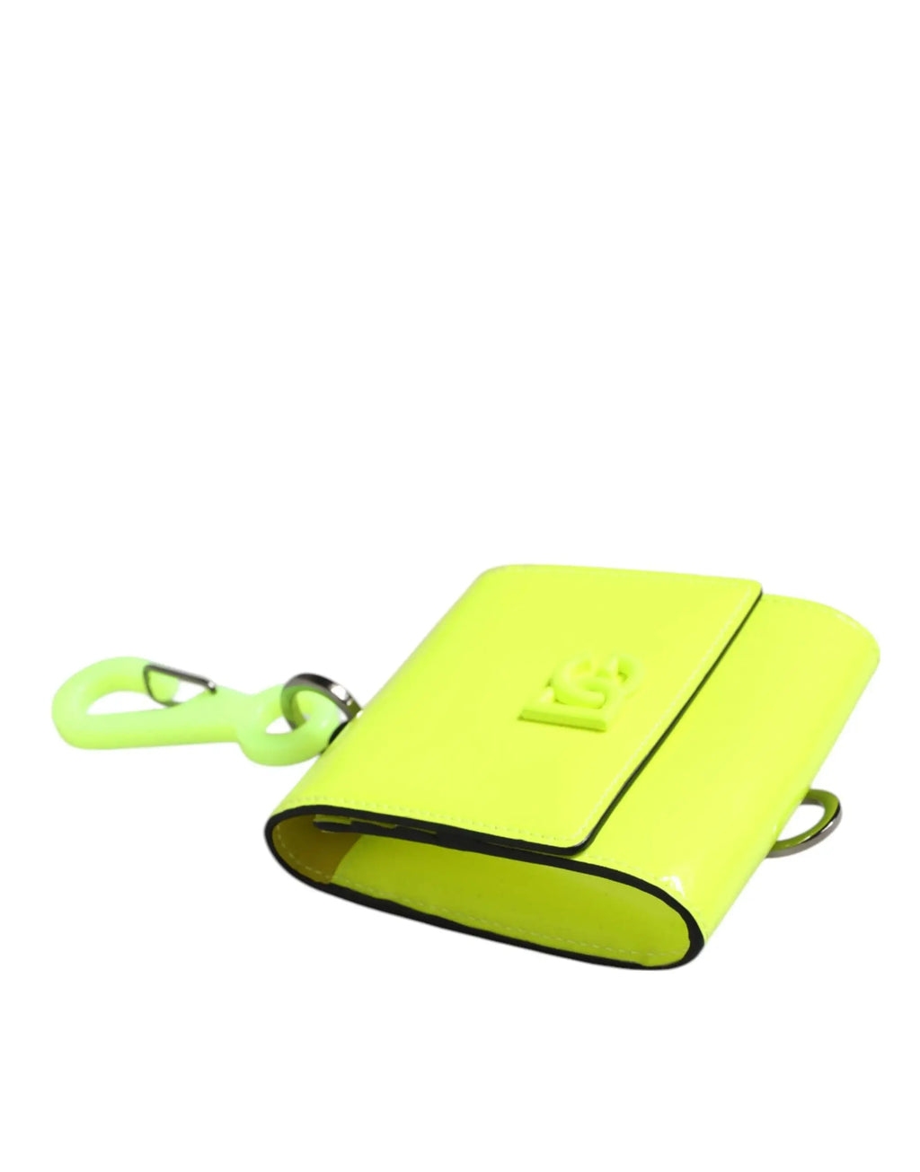 Portefeuille compact bifold dolce gabbana jaune vert néon avec logo embossé et mousqueton assorti