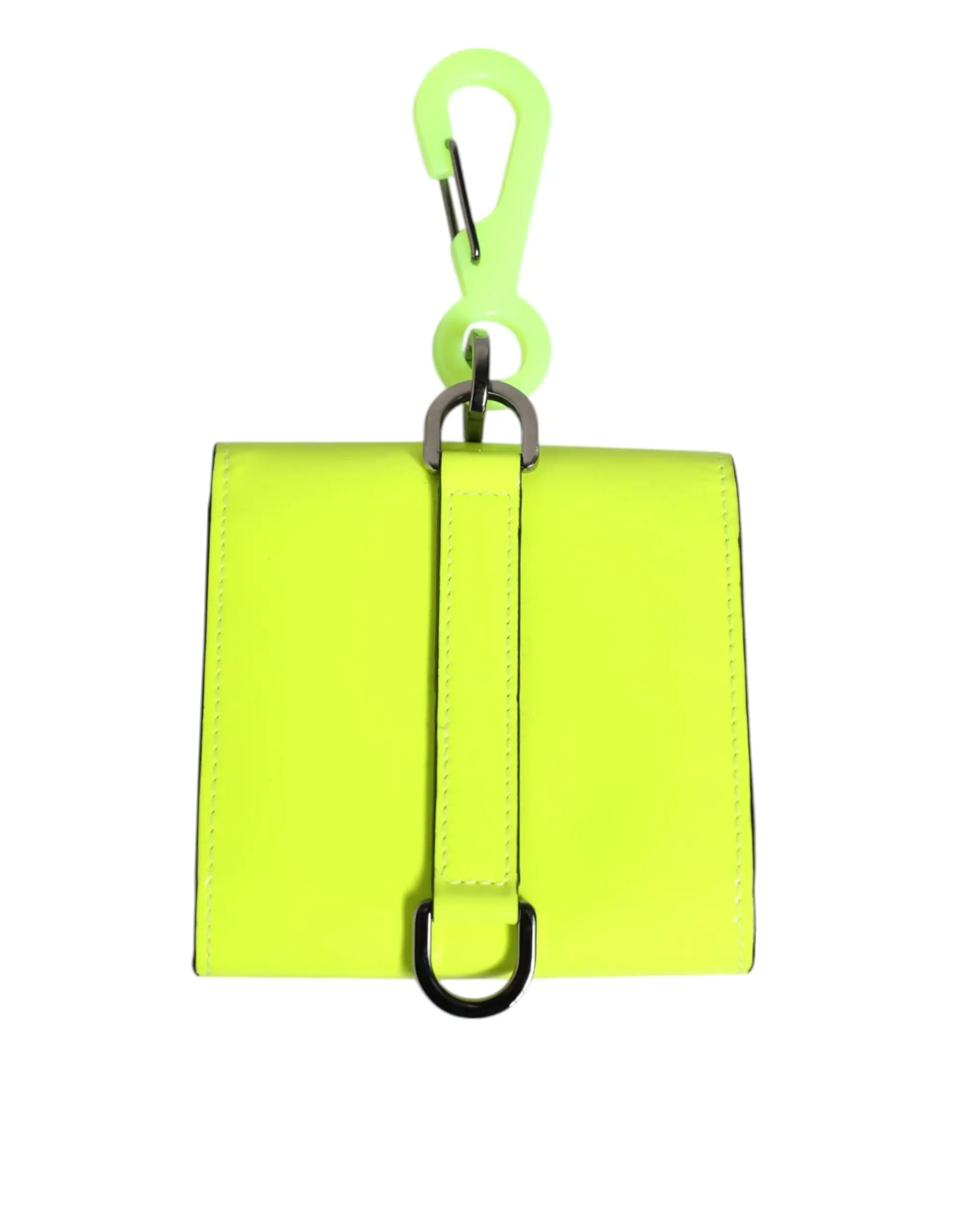 Compact porte-cartes à rabat dolce & gabbana jaune vert avec logo dg et mousqueton assorti en métal noir