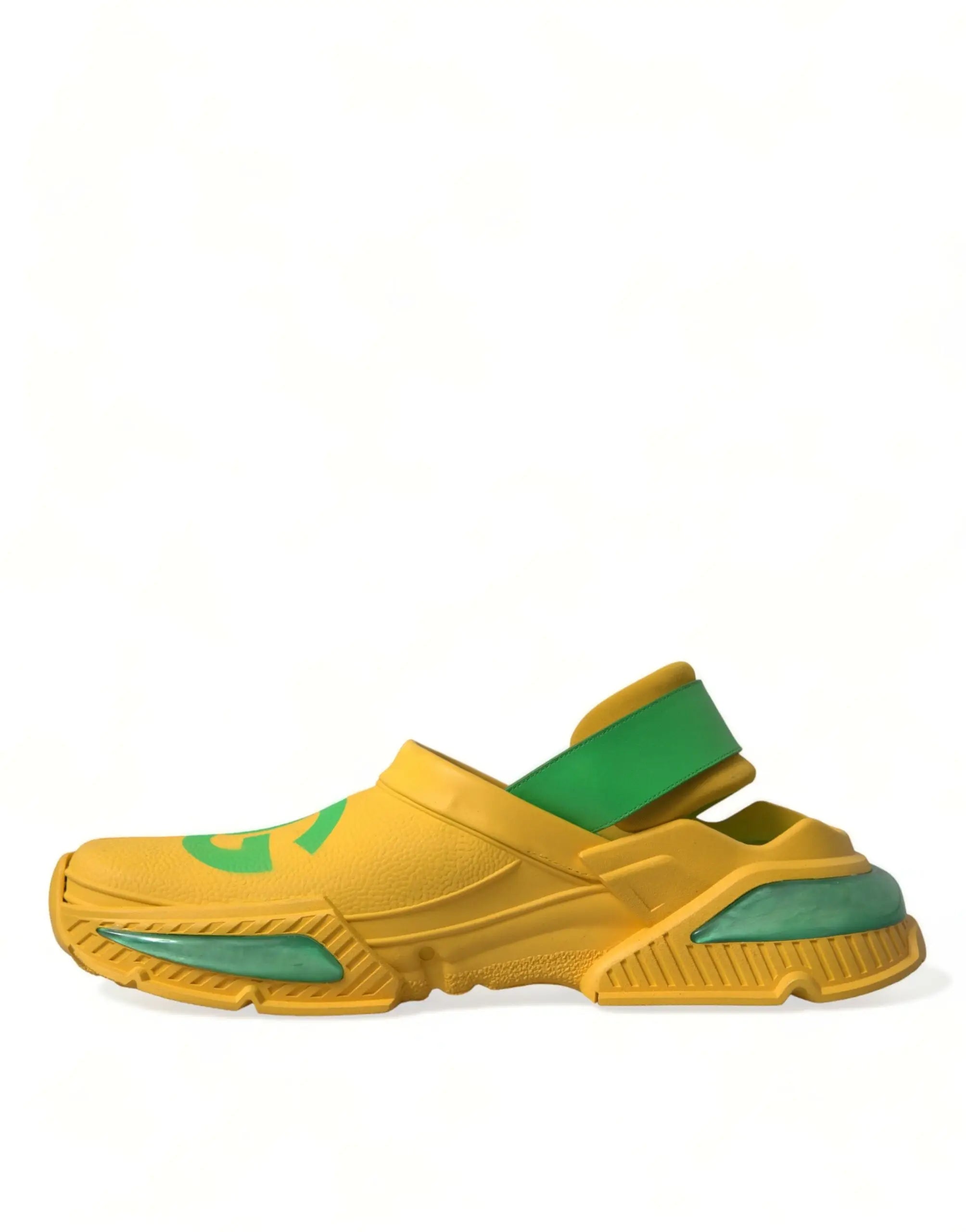 Dolce & Gabbana sabots hommes jaunes et verts en caoutchouc avec semelle épaisse chunky design moderne