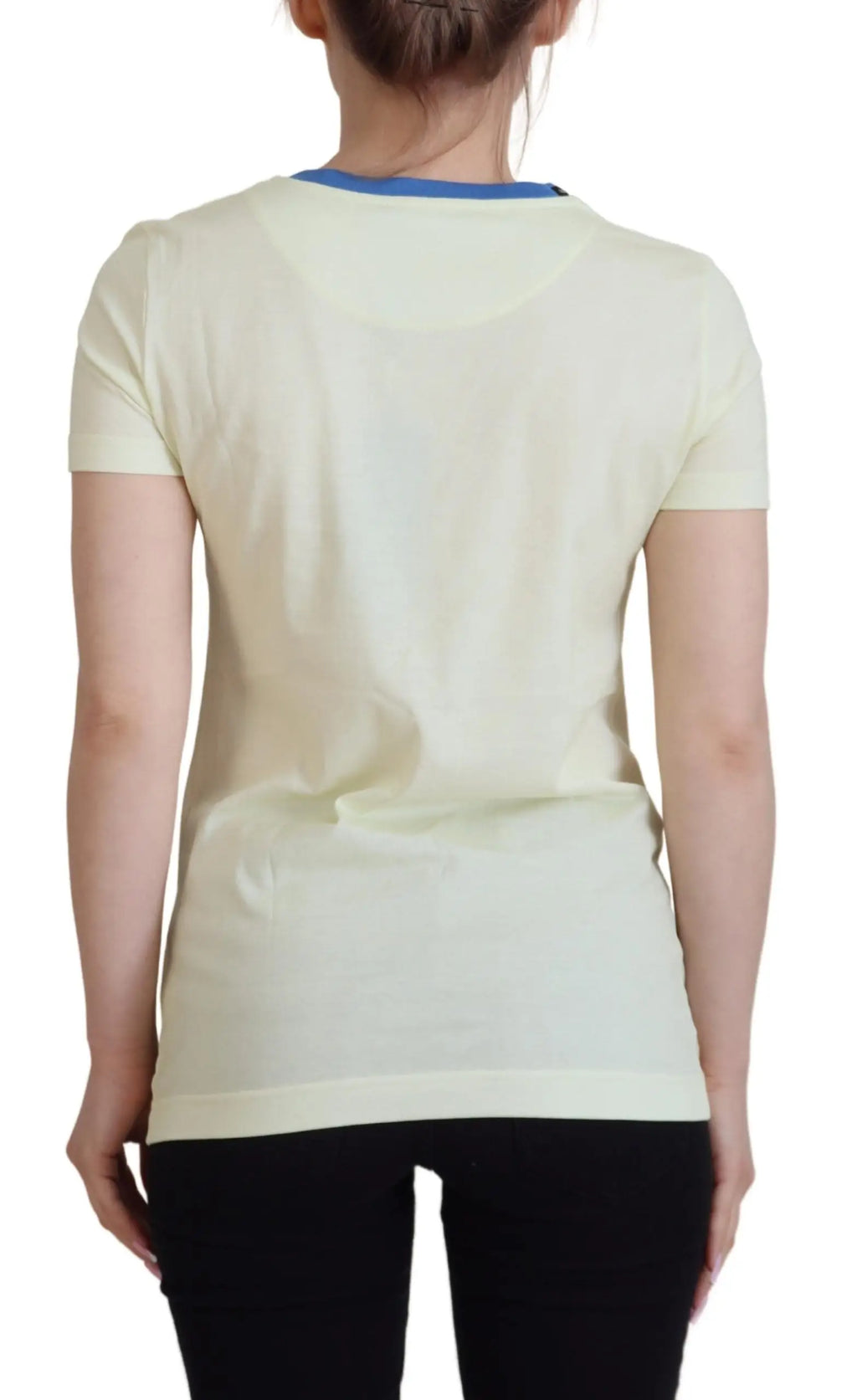 T-shirt dolce & gabbana en coton crème à manches courtes avec col rond côtelé bleu