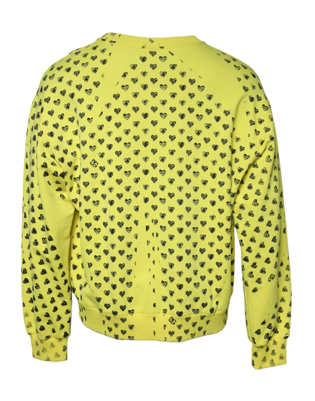 Sweatshirt dolce & gabbana jaune avec motif dense de cœurs noirs dessinés à la main au dos