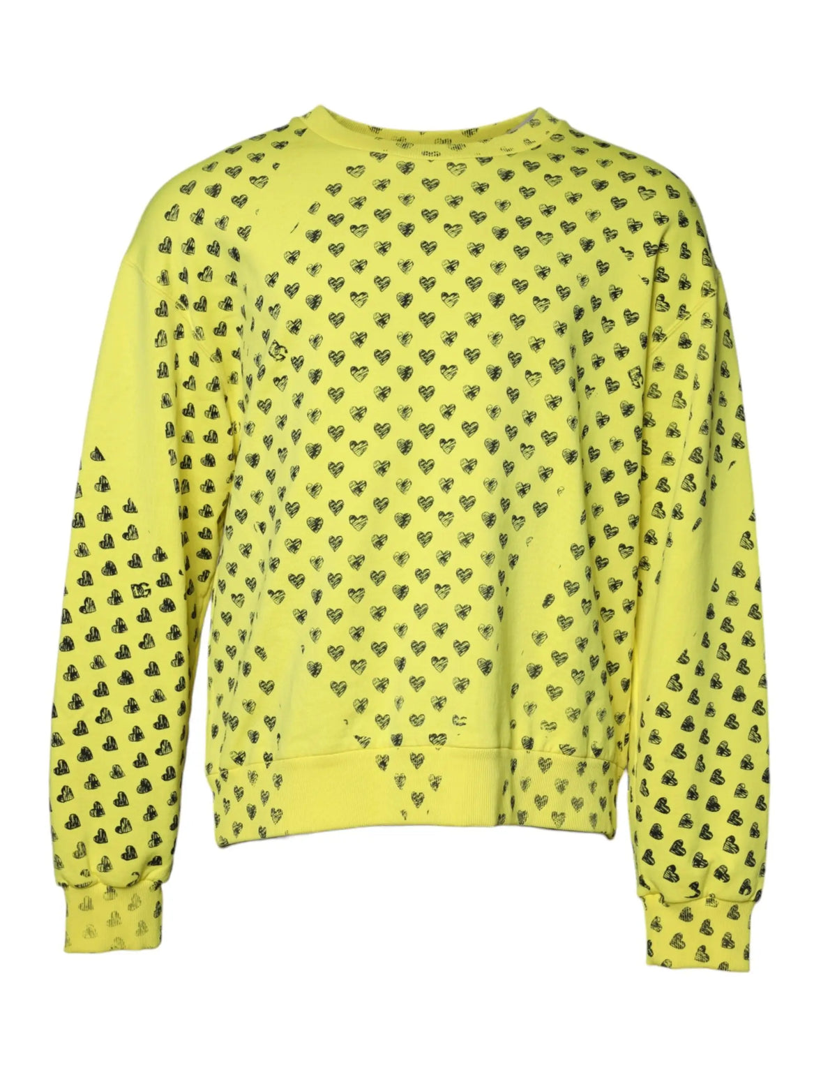 Sweatshirt dolce & gabbana jaune avec motif dense de petits coeurs noirs sur tout le tissu coton
