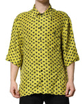Chemise casual pour homme dolce & gabbana jaune avec motif dense de cœurs noirs bouton-pression manches courtes