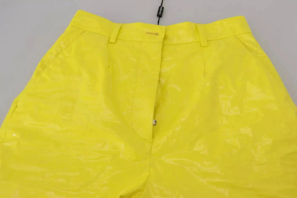 Pantalon slim taille haute pour femme dolce gabbana en simili cuir jaune brillant avec boucle de ceinture visible