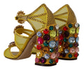 Sandales dolce & gabbana en cuir jaune avec motif serpent doré et talons ornés de pierres multicolores facettées