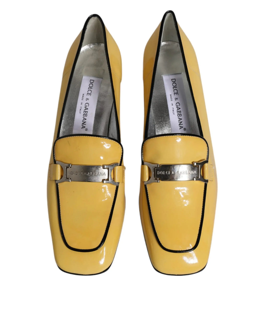 Mocassins dolce & gabbana jaunes en cuir verni avec bordure noire et boucle métal argenté
