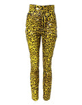 Pantalon slim taille haute dolce & gabbana jaune imprimé léopard avec finition en cuir verni brillant