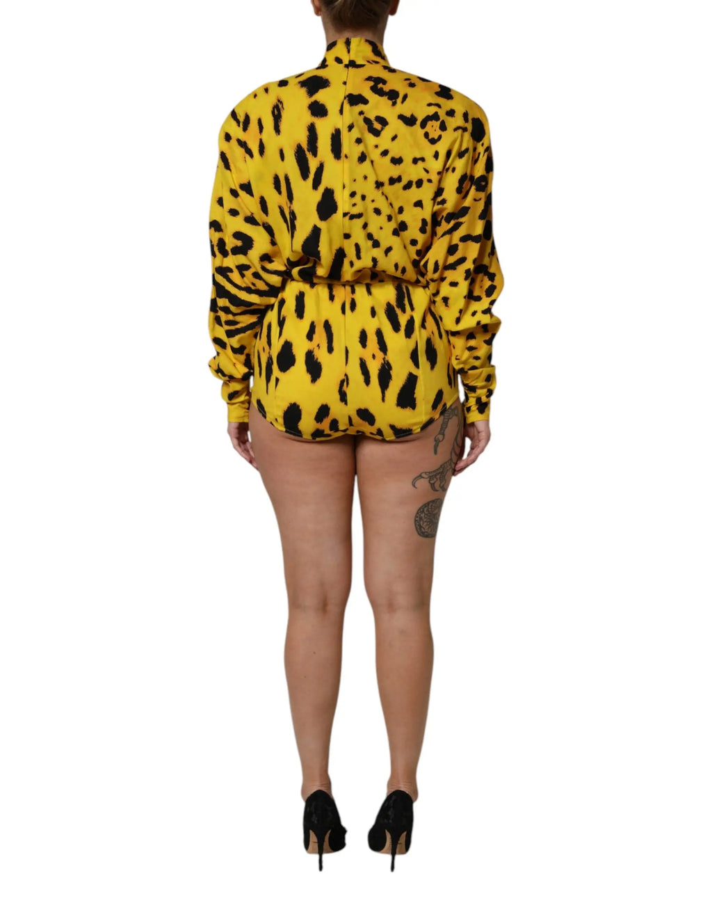 Combinaison longue manches léopard jaune dolce gabbana avec col montant et taille élastique