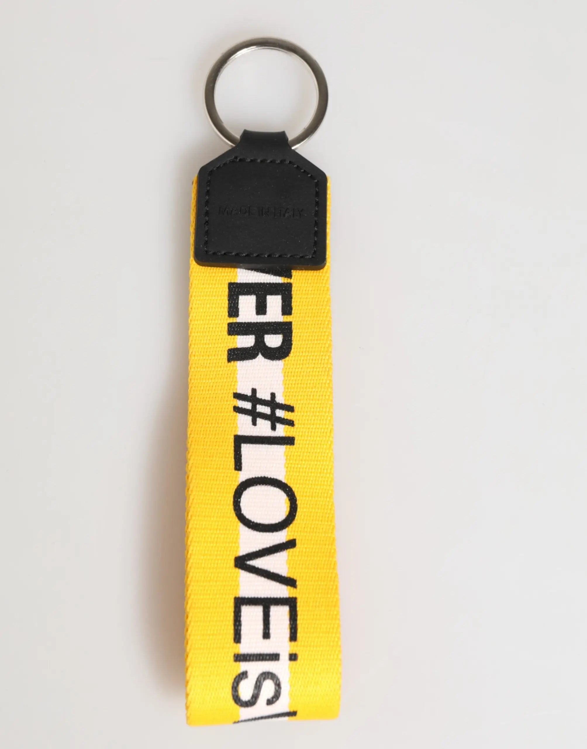 Porte-clés dolce & gabbana jaune en polyester avec inscription noire is love er et languette en cuir noir