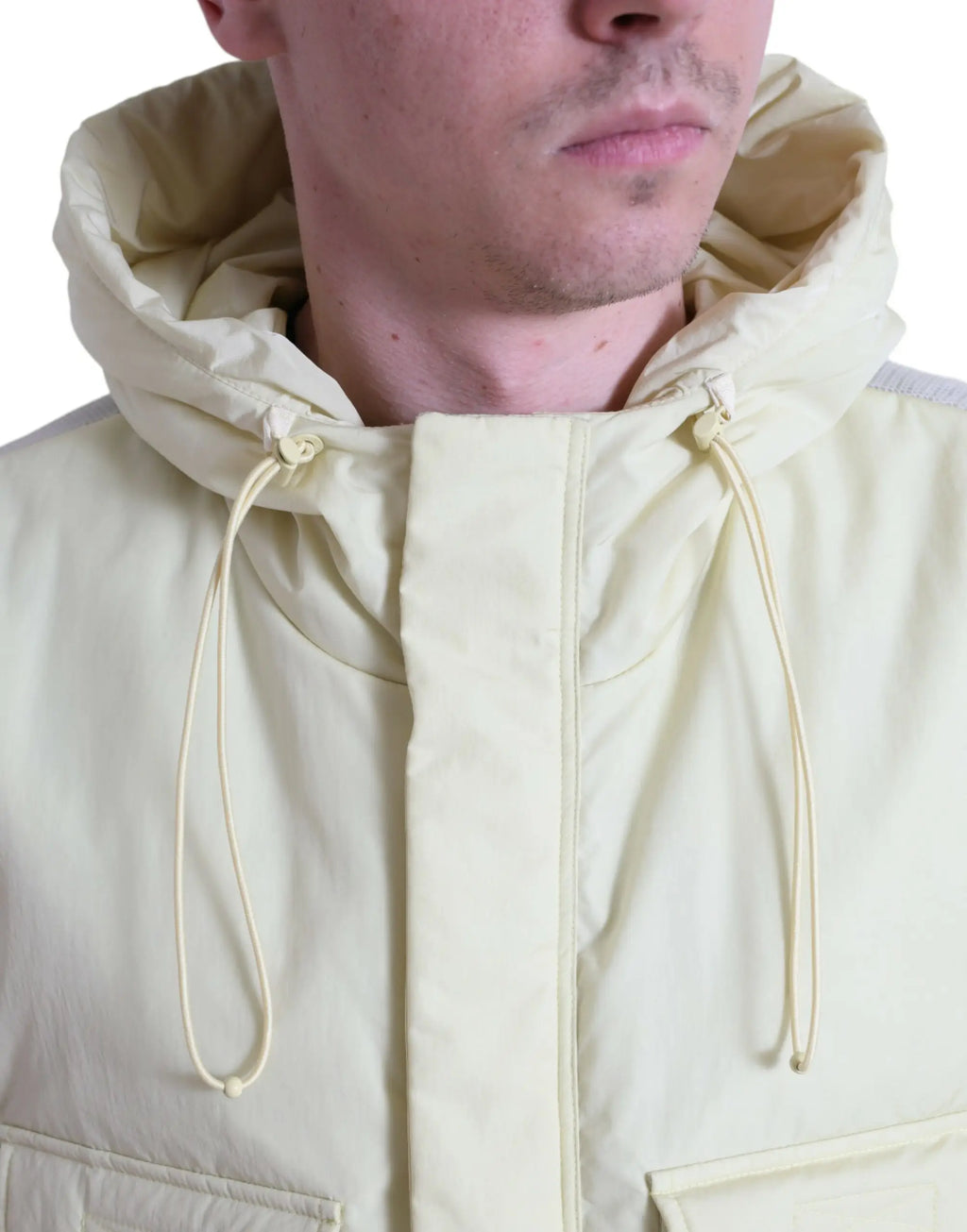 Veste sans manches de sport jaune en nylon dolce & gabbana avec capuche et cordons côté crème rembourrée