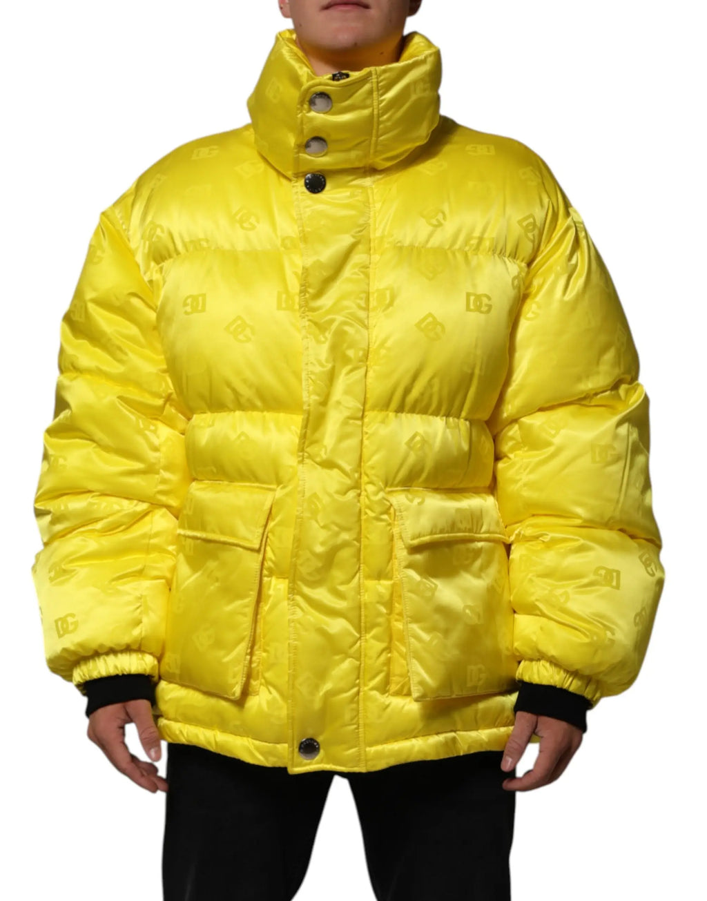 Veste bomber en nylon jaune dolce & gabbana pour homme avec col montant et motif logo répétitif subtil