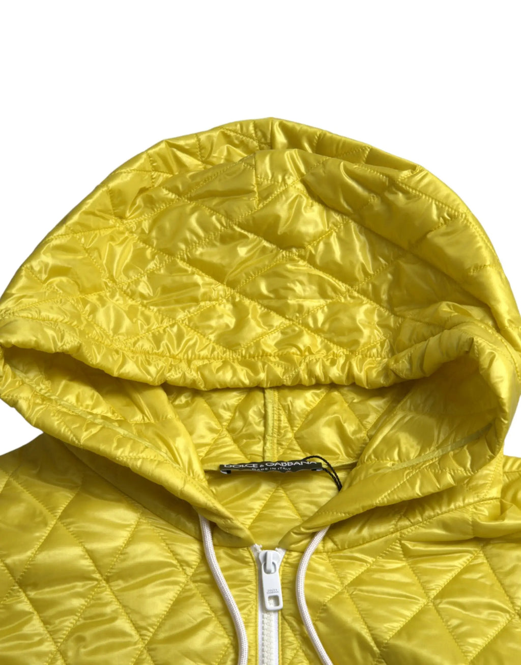 Dolce & gabbana jaune capuche matelassée en nylon avec fermeture éclair blanche brillante