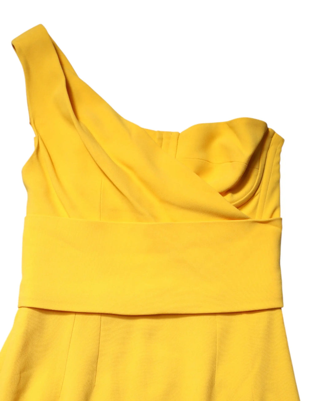 Robe midi jaune dolce & gabbana avec une épaule unique, un col drapé et une taille cintrée
