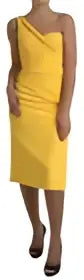 Robe jaune dolce & gabbana ajustée à une épaule avec fente latérale et talons noirs élégants