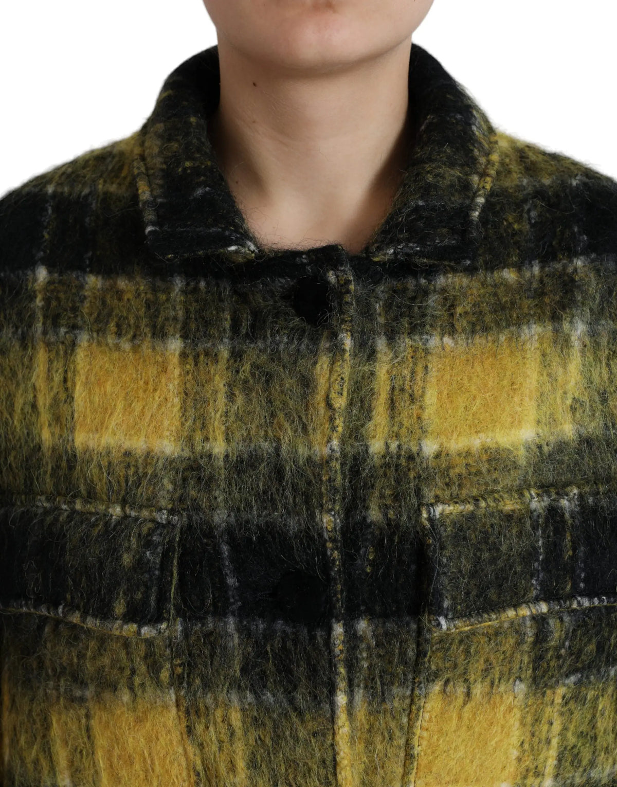 Dolce & Gabbana manteau casual à manches longues en tissu texturé à carreaux jaune moutarde et noir