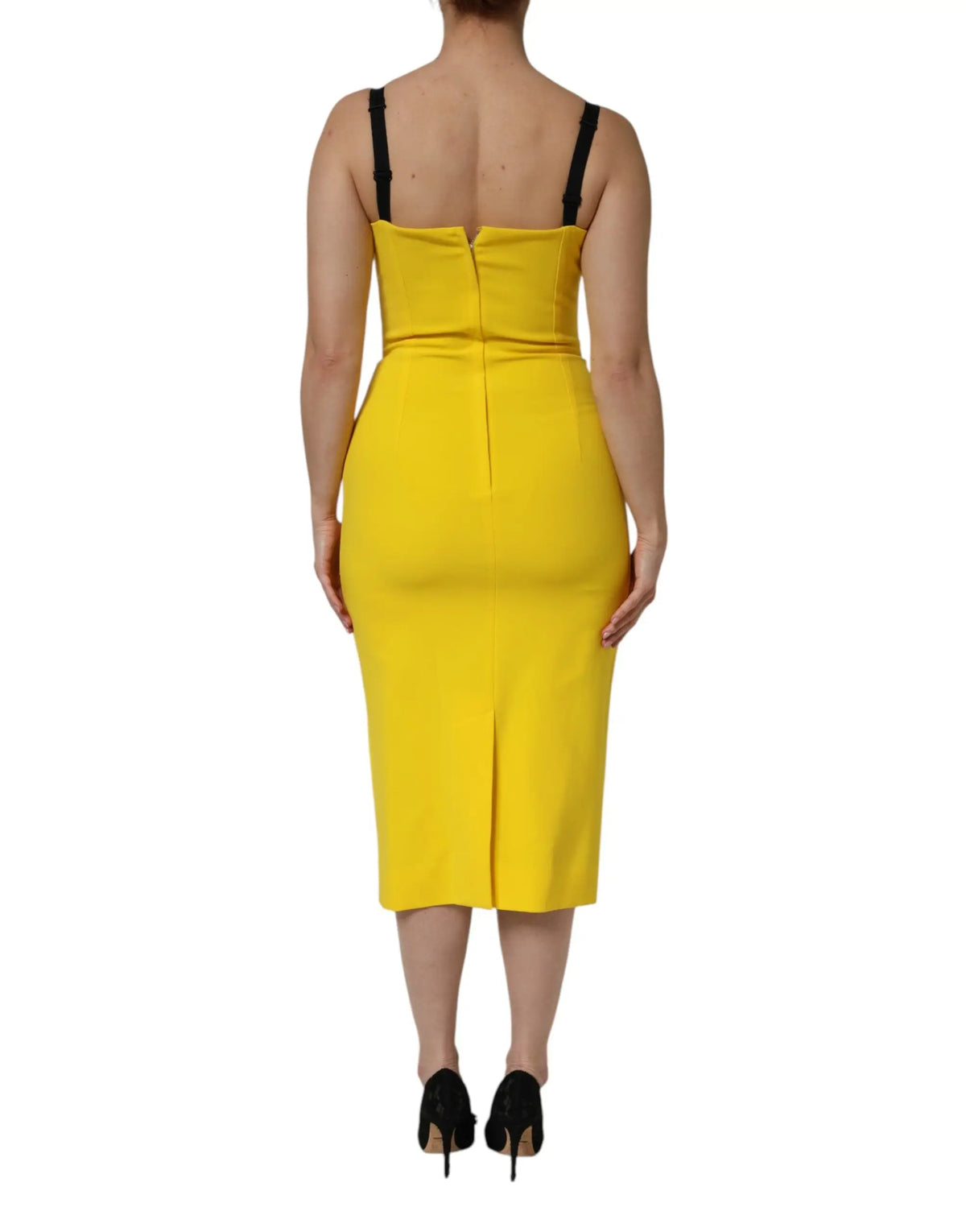 Robe midi moulante jaune vif en polyester dolce & gabbana sans manches avec bretelles noires vue de dos