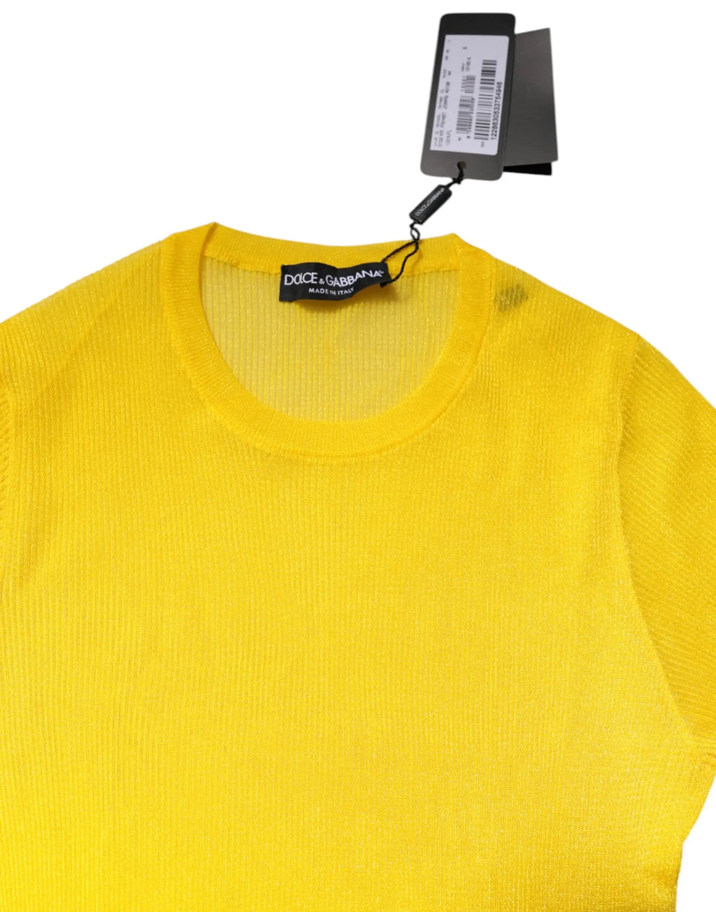 Pull jaune dolce & gabbana en maille côtelée polyester avec col rond classique pour femme