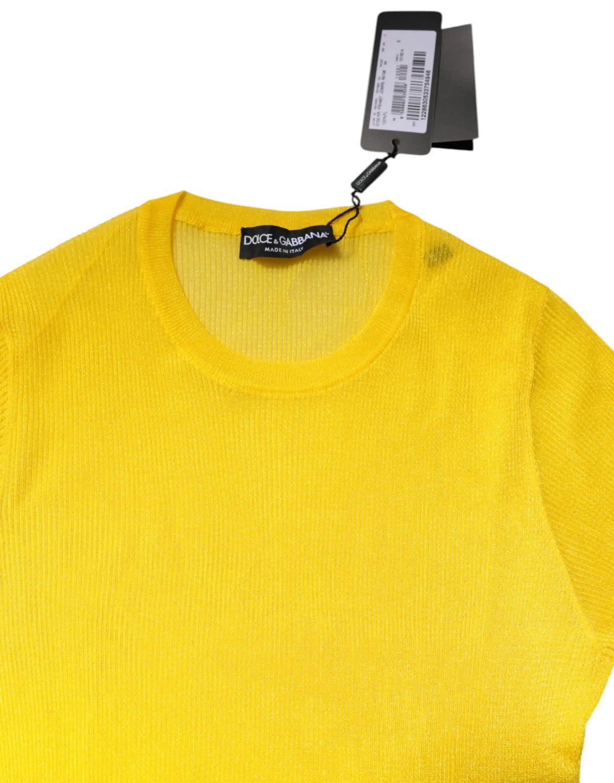 Pull jaune dolce & gabbana en maille côtelée polyester avec col rond classique pour femme