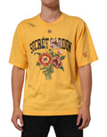 T-shirt dolce & gabbana jaune en coton à manches courtes avec graphisme floral secret garden rouge et rose