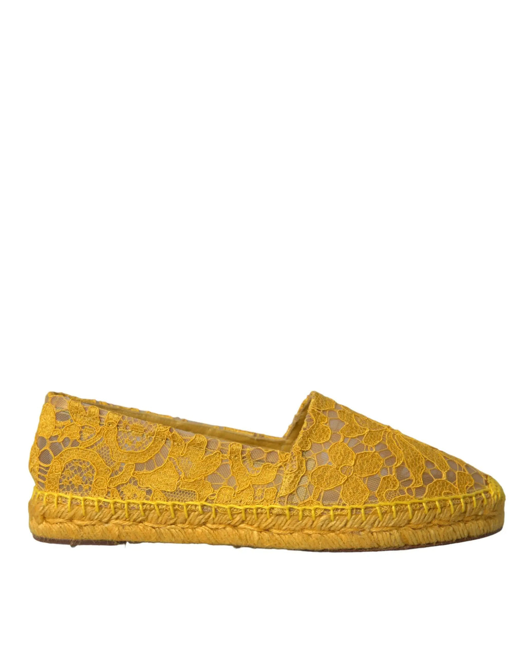 Loafer espadrille plat jaune dolce & gabbana en dentelle avec semelle tressée en jute taormina