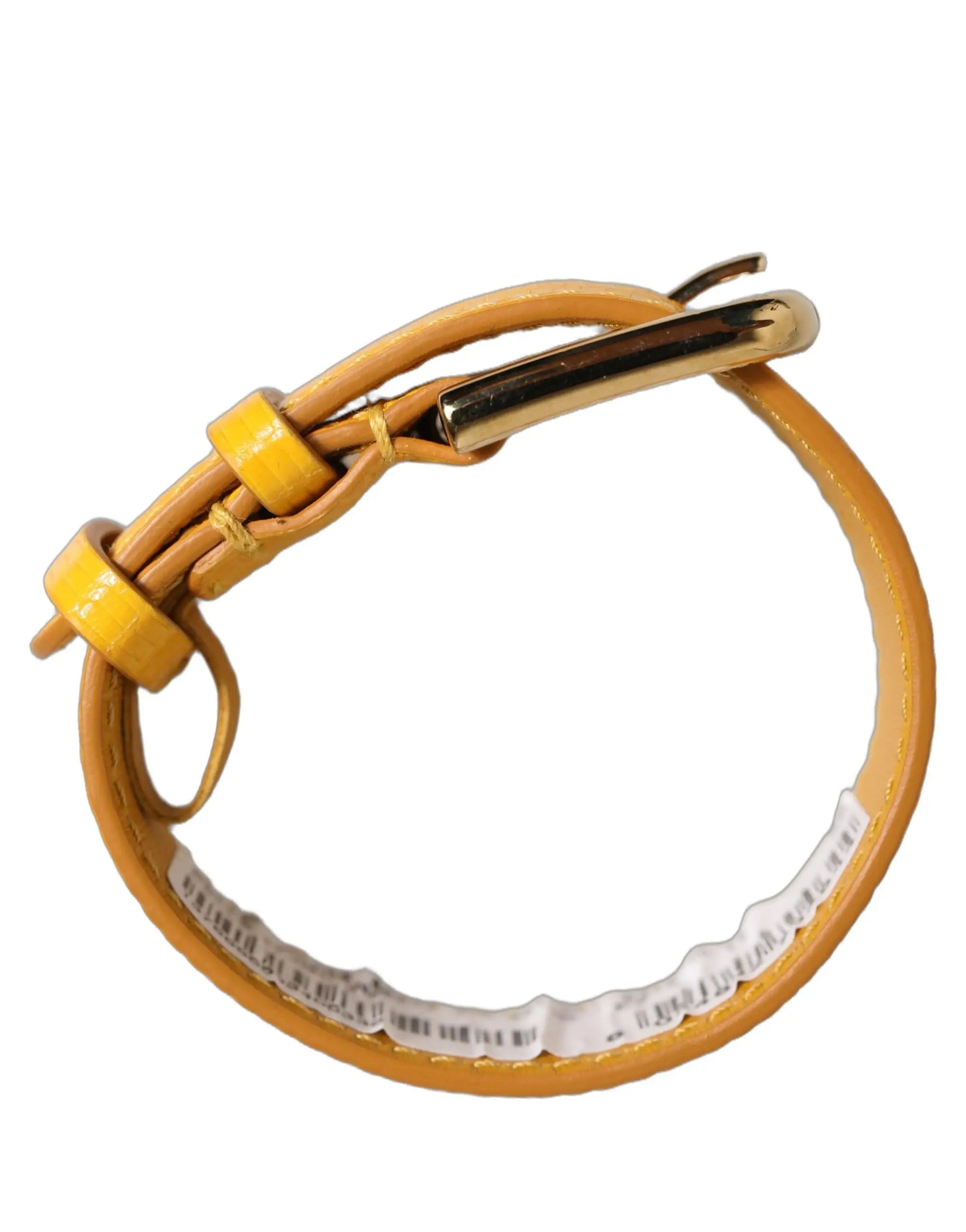 Bracelet en cuir texturé jaune dolce & gabbana avec boucle dorée et coutures jaunes en cuir tan