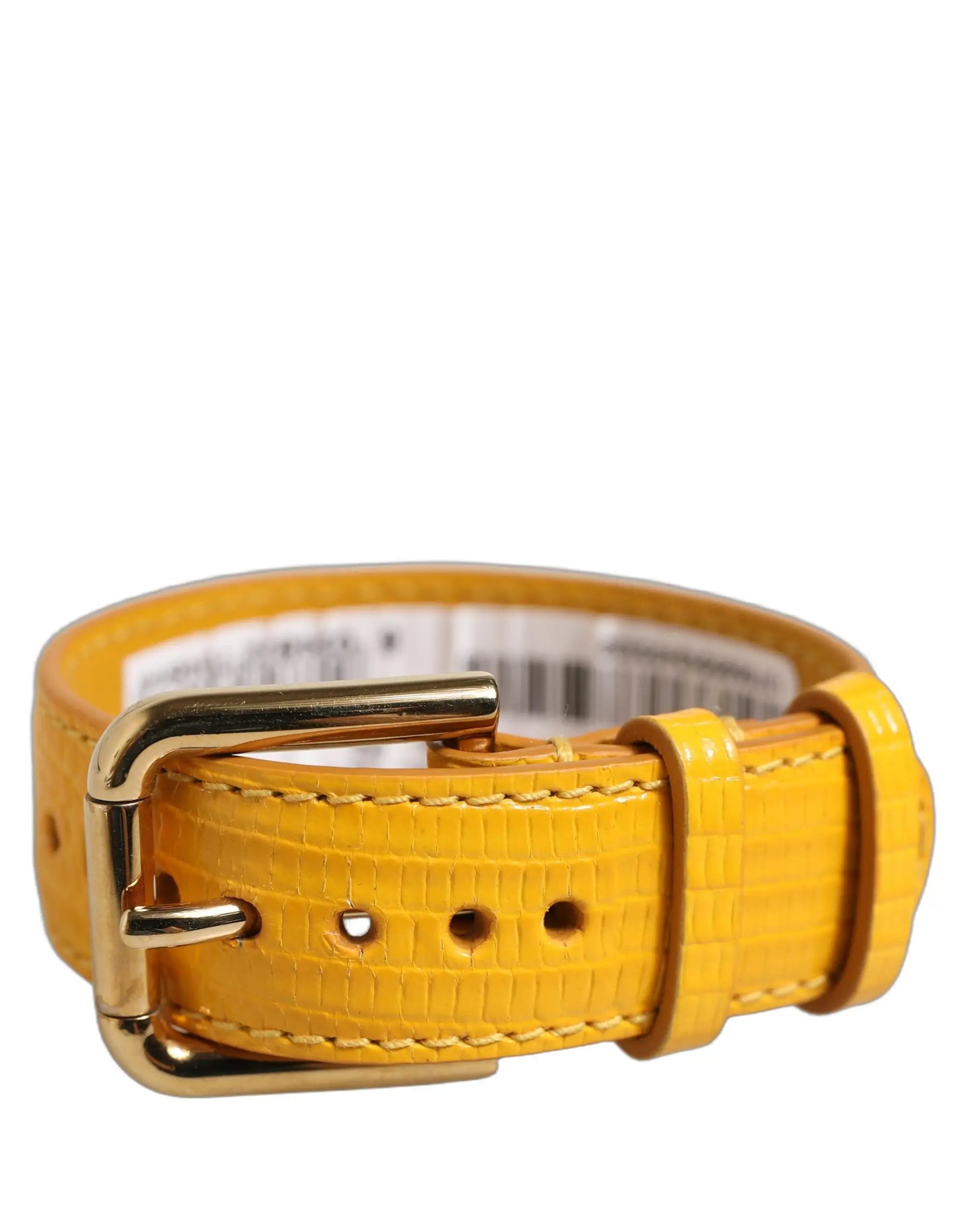 Ceinture bracelet dolce & gabbana en cuir jaune texturé crocodile avec boucle dorée brillante