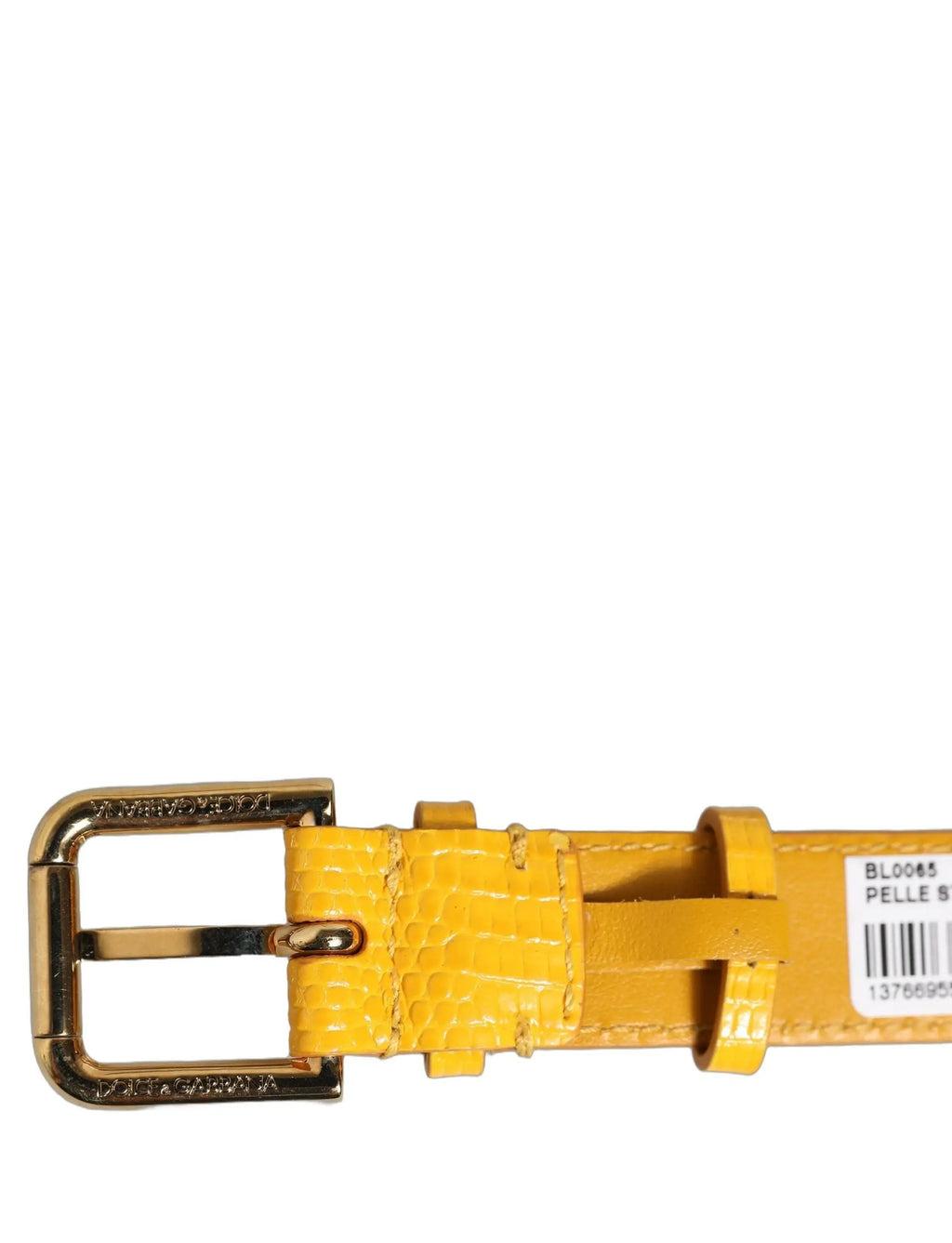 Ceinture bracelet dolce gabbana en cuir jaune texturé crocodile avec boucle dorée