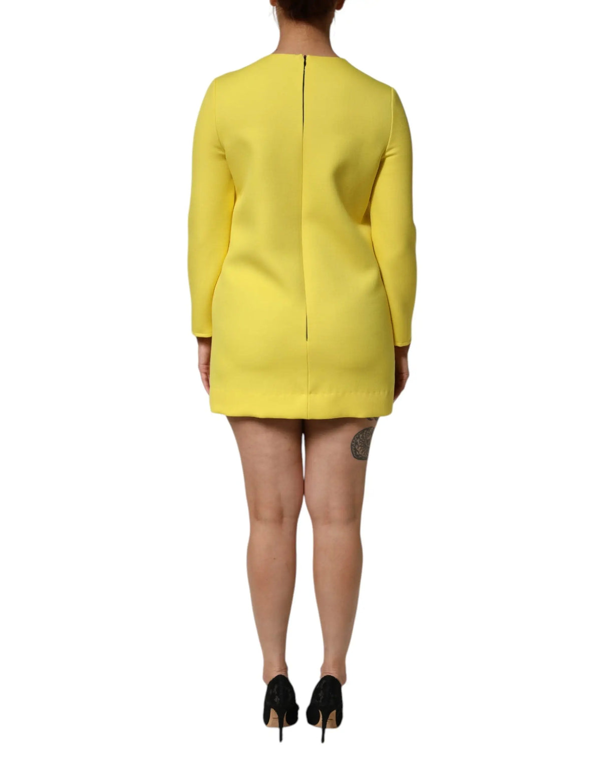 Robe mini manches longues jaune dolce gabbana en viscose et acetate vue dos avec fermeture eclair centrale
