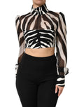 Dolce & Gabbana blouse crop top en chiffon transparent à manches longues zébré noir et blanc avec col montant