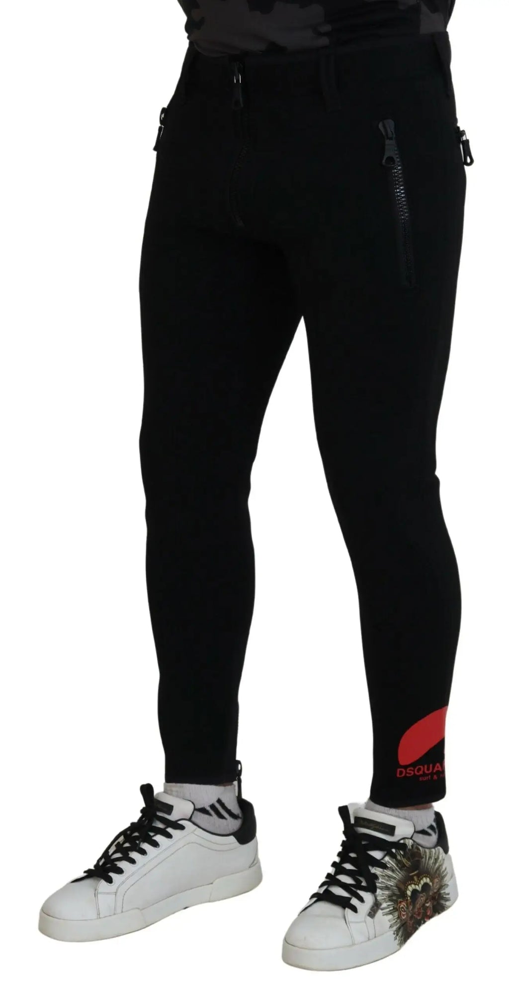 Pantalon slim fit dsquared² en polyamide noir avec logo rouge dsquared² à la cheville
