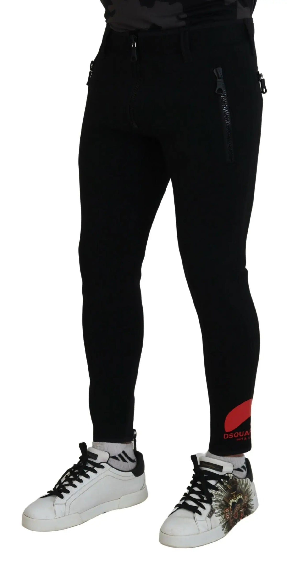Pantalon slim fit dsquared² en polyamide noir avec logo rouge dsquared² à la cheville