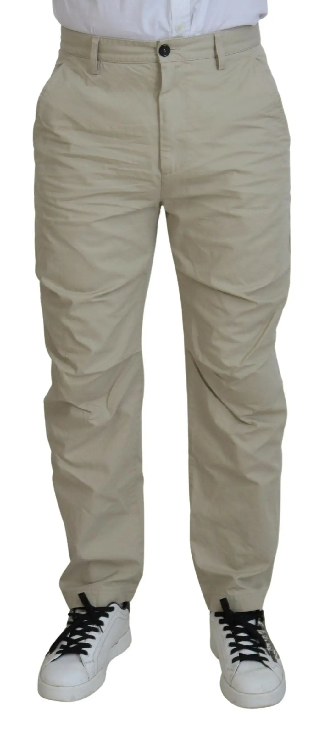 Pantalon décontracté pour homme beige dsquared² en coton avec coupe droite classique et bouton noir