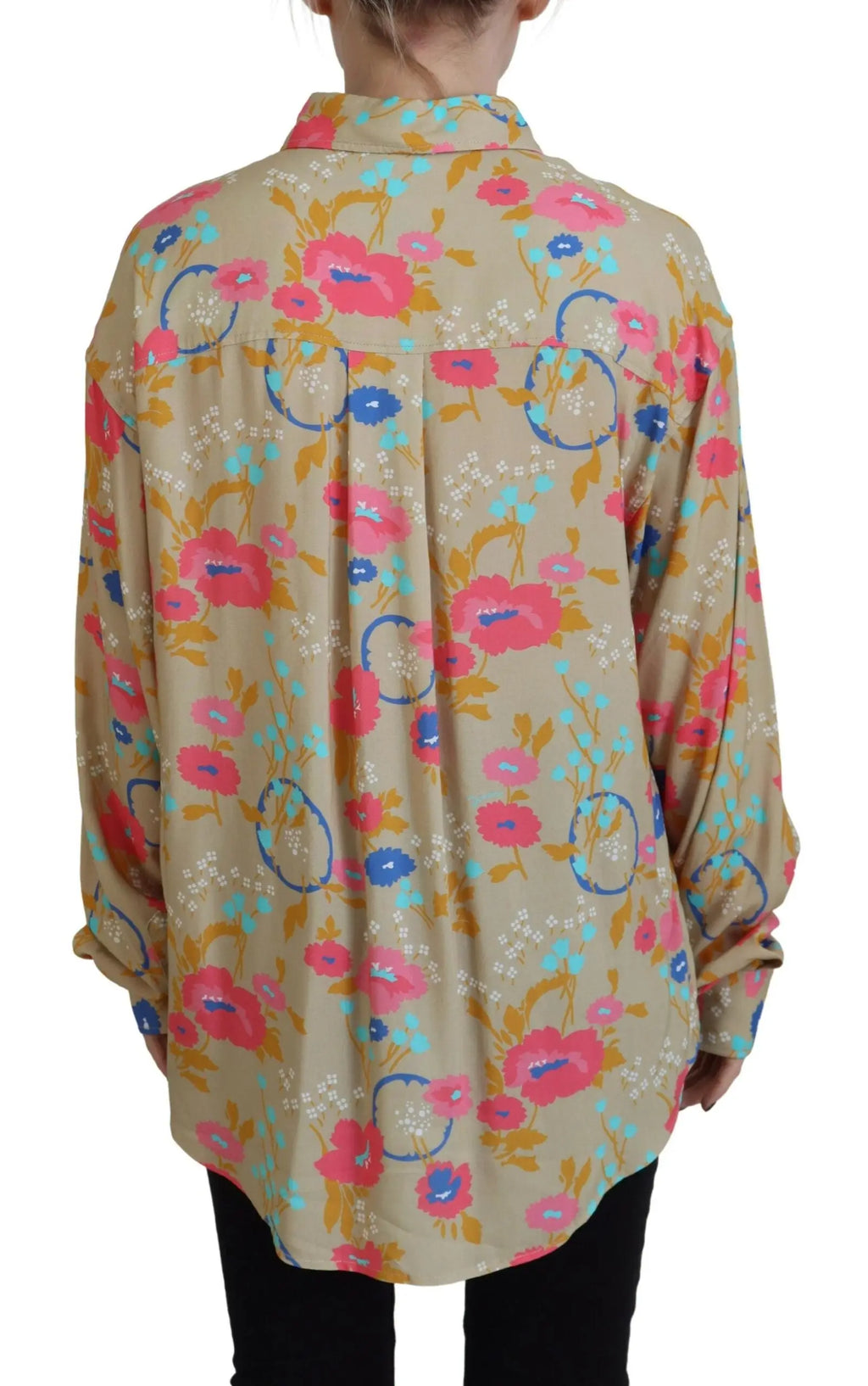 Chemise beige dsquared² à manches longues avec col et imprimé floral rose, bleu et or cerclé