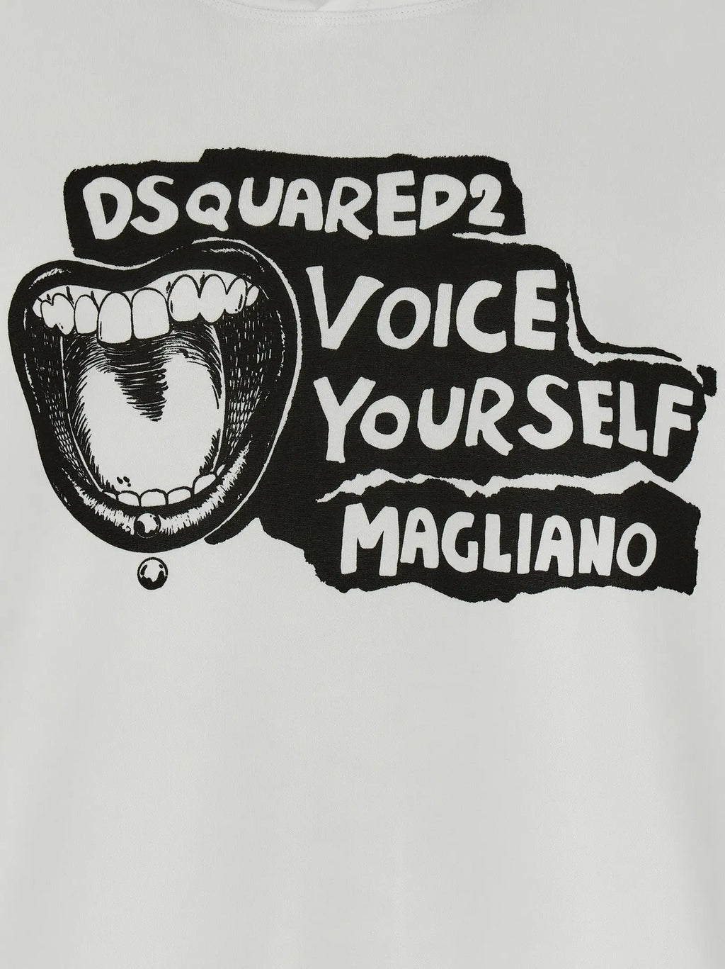 Sweatshirt dsquared² bicolore en coton blanc avec graphisme noir bouche ouverte et texte dsquared2 voice yourself magliano