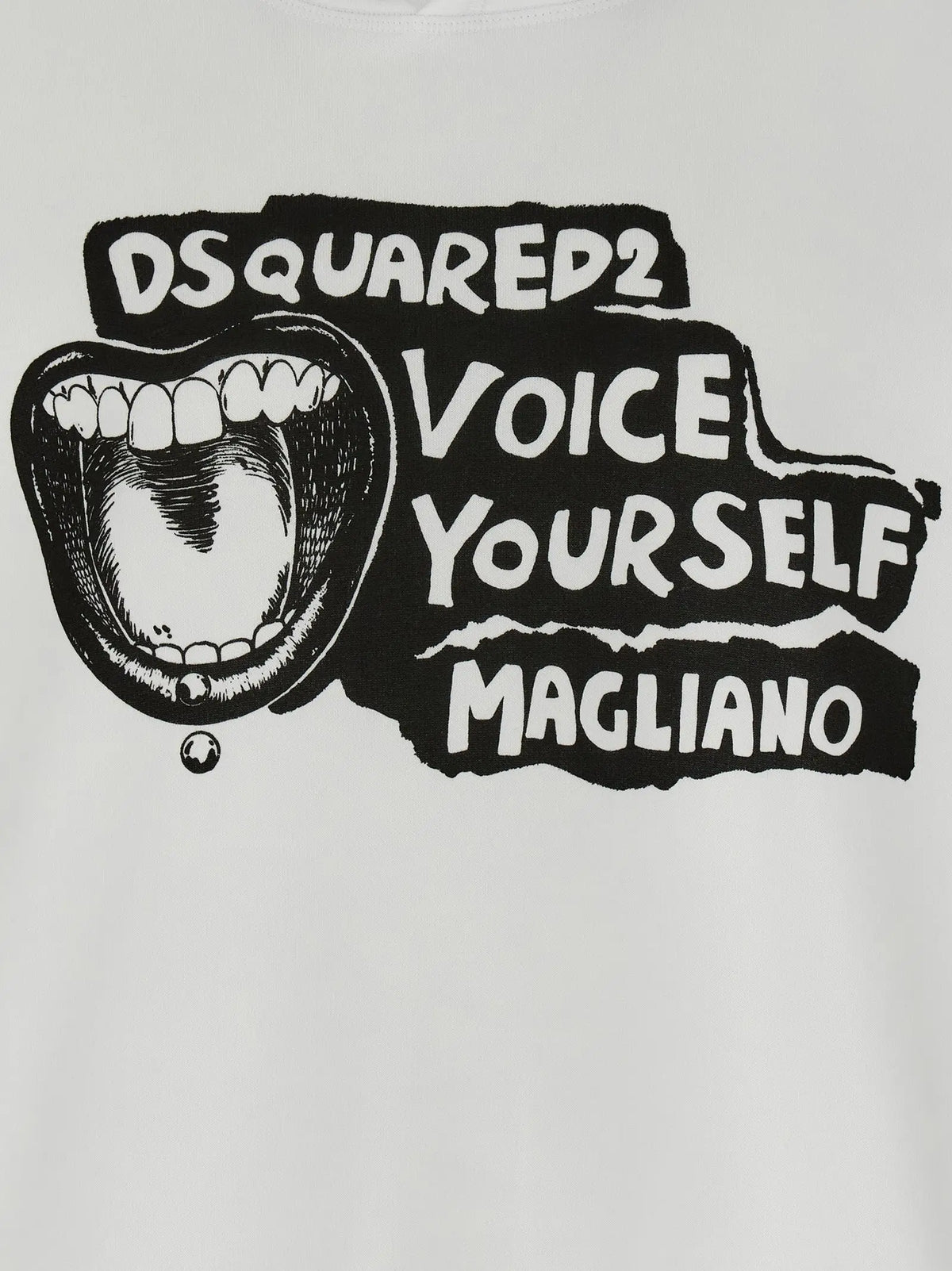 Sweatshirt dsquared² bicolore en coton blanc avec graphisme noir bouche ouverte et texte dsquared2 voice yourself magliano