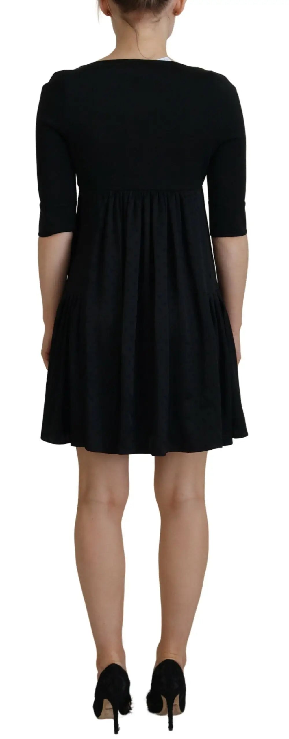 Robe noire dsquared² en acétate manches courtes trois-quarts avec taille froncée et jupe fluide compacte
