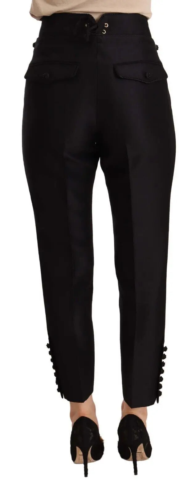 Pantalon noir dsquared² taille haute avec détail lacé au dos et poignets ornés de boutons décoratifs cropped