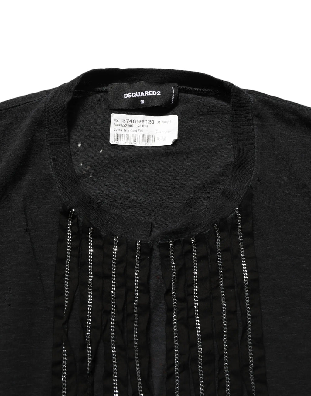 T-shirt dsquared² noir en coton court avec chaînes argentées décoratives sur le devant