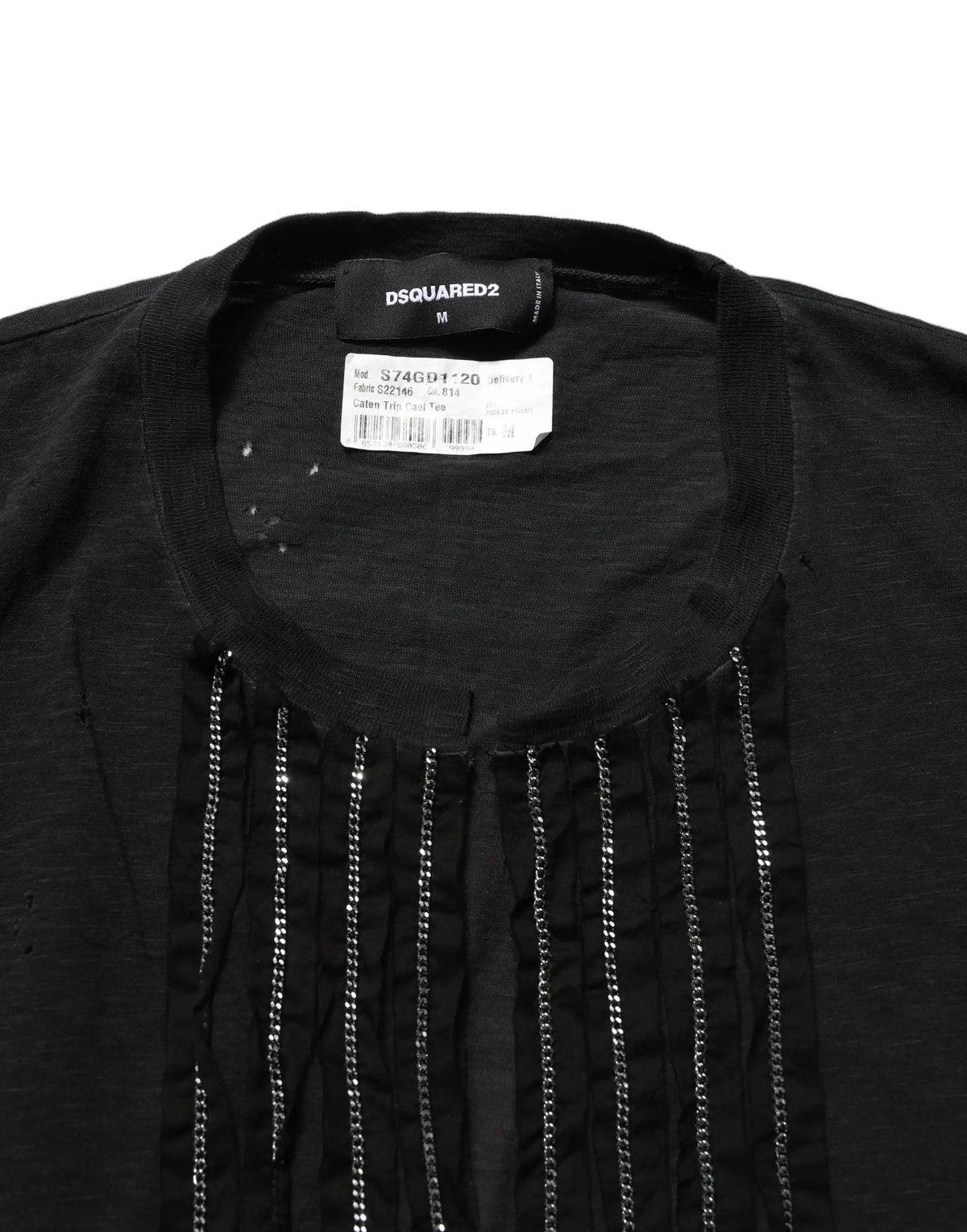 T-shirt dsquared² noir en coton court avec chaînes argentées décoratives sur le devant
