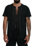 T-shirt noir en coton dsquared² à manches courtes avec chaîne argentée ornementale verticale sur le devant