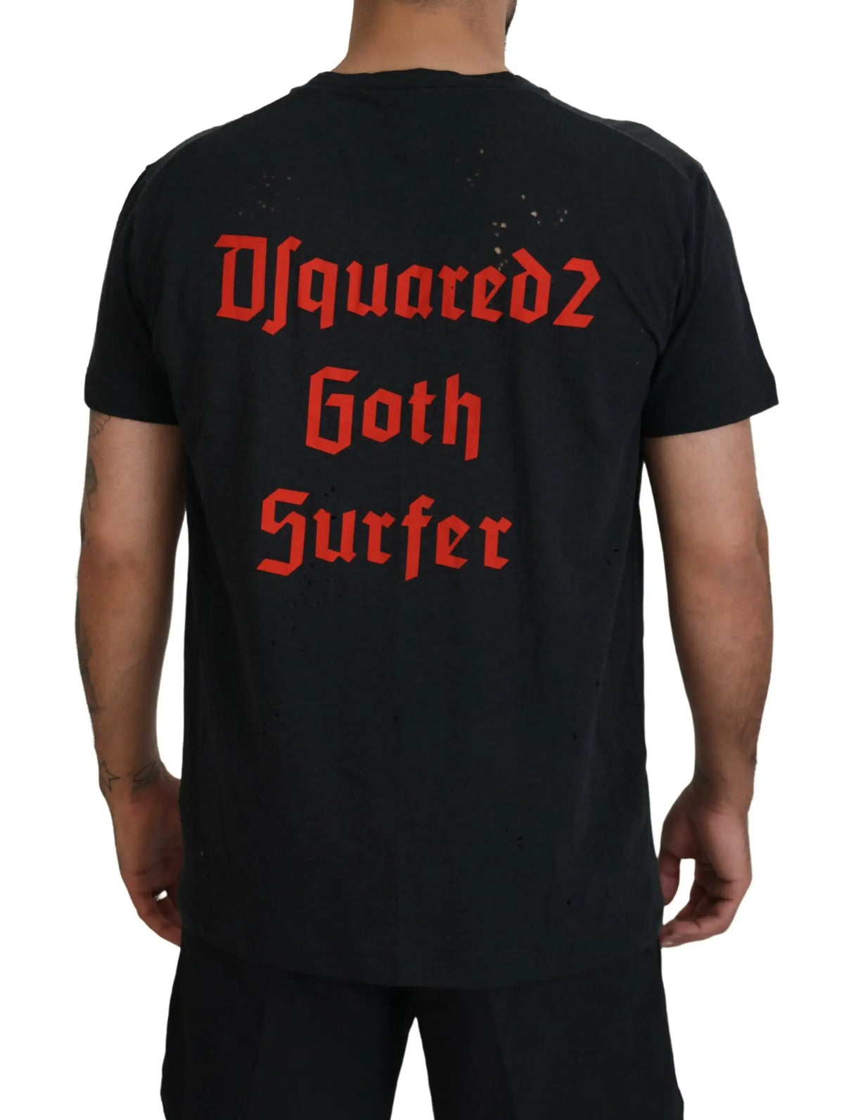 T-shirt dsquared² noir en coton avec motifs gothiques rouges et détails éclaboussés usés