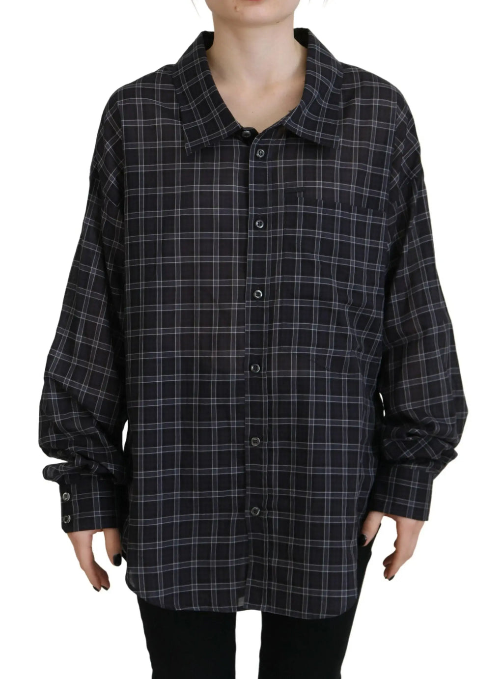 Chemise noire à manches longues à carreaux de dsquared² en tissu à boutons avec coupe décontractée
