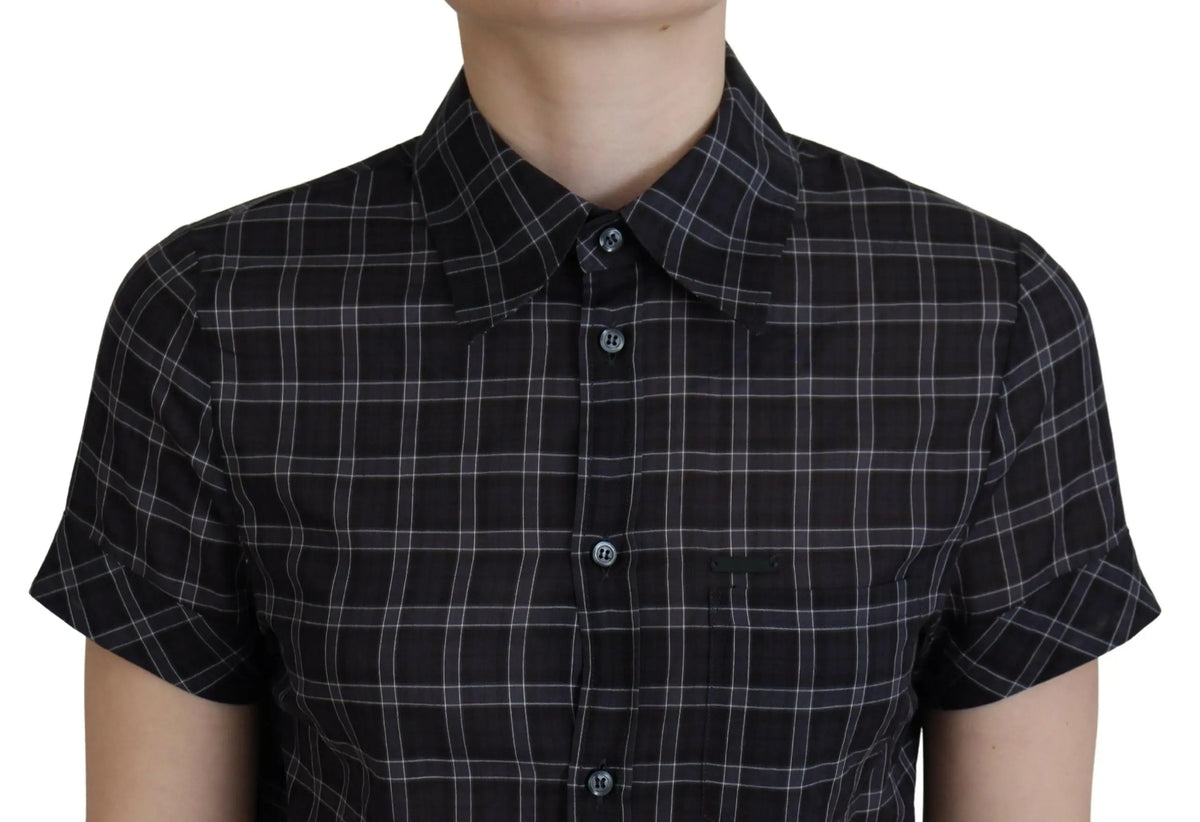 Chemise courte à manches courtes dsquared² noire à carreaux avec col classique et boutons sur le devant