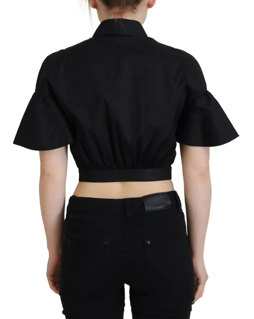 Dsquared² blouse courte noire à manches courtes à volants avec col et taille ajustée en coton léger